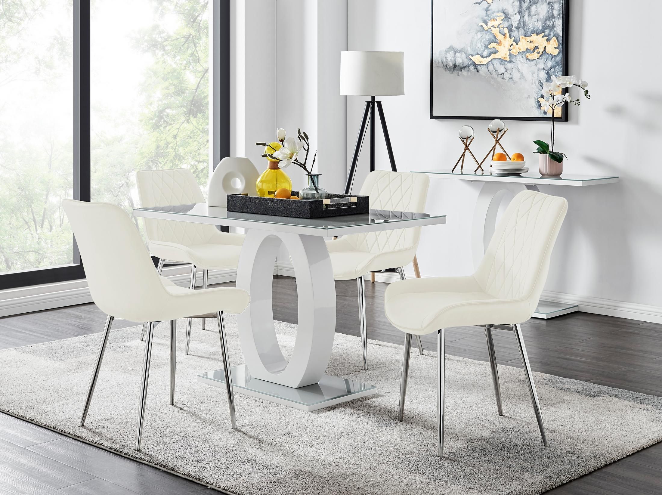 FurnitureboxUK Giovani 4 Grey Dining Table & 4 Pesaro Silver Leg Chairs in Cream