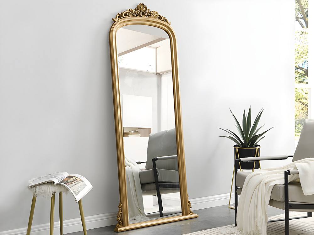 Vente-unique Large Mirror - Paulownia Wood - H 180 Cm - Gold - MERRY