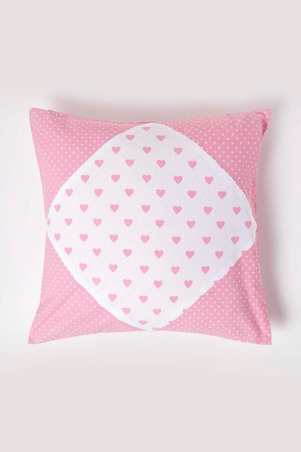 Homescapes Cotton Hearts & Polka Dots Cushion Cover in Pink