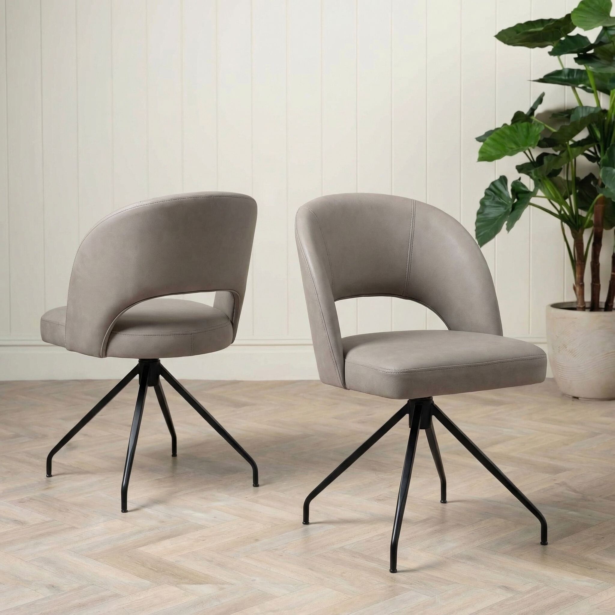 Pure Furniture Beck Swivel Dining Chair with Curved Metal Legs, Grey Leather | Barker & Stonehouse