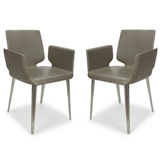 Skypod Square Leather City Grey Dining Chairs In Pair