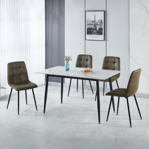Fenton 4 Seater Dining Table Set with 4 Olive Suede Dining Chairs