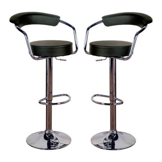 Saturn Black Leather Bar Stool In Pair