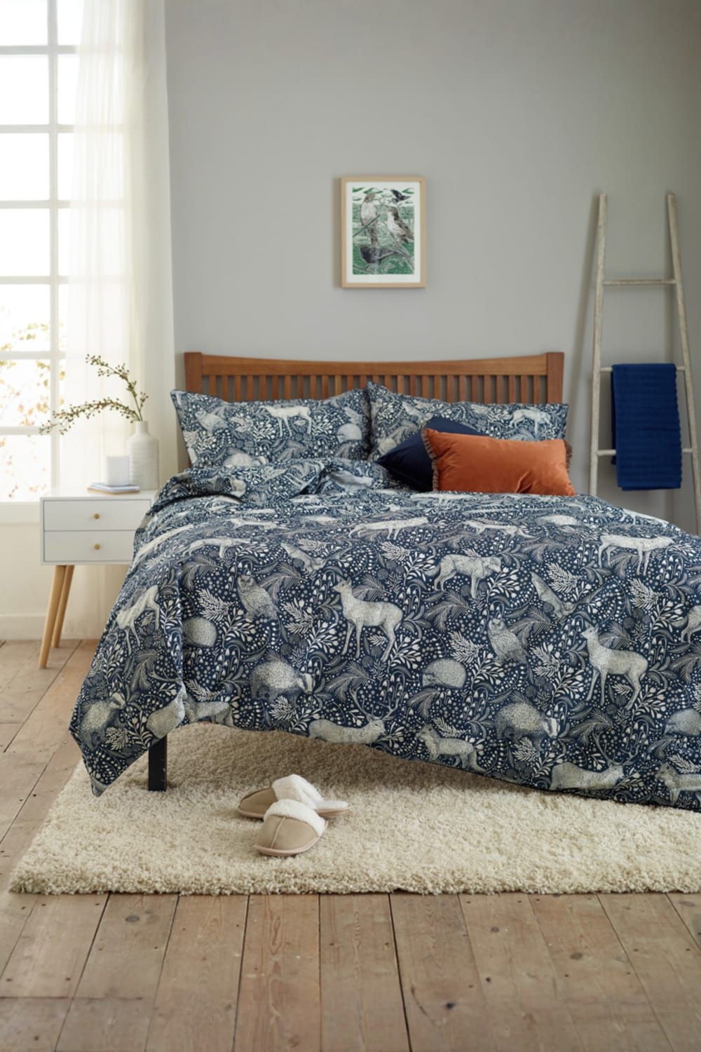 Deyongs Woodland Folk Printed Cotton Rich Duvet Cover Set - Soft & Breathable Bedding | 1846 in Navy