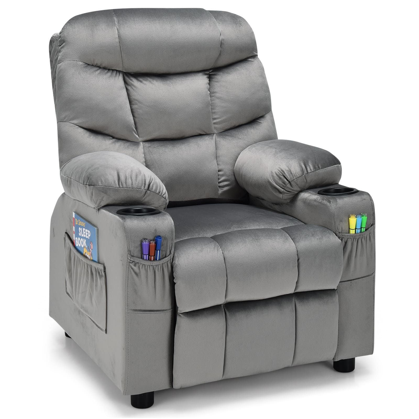 Costway Recliner Chair Velvet Fabric Adjustable Sofa Chair Gaming Lounge Chair in Grey