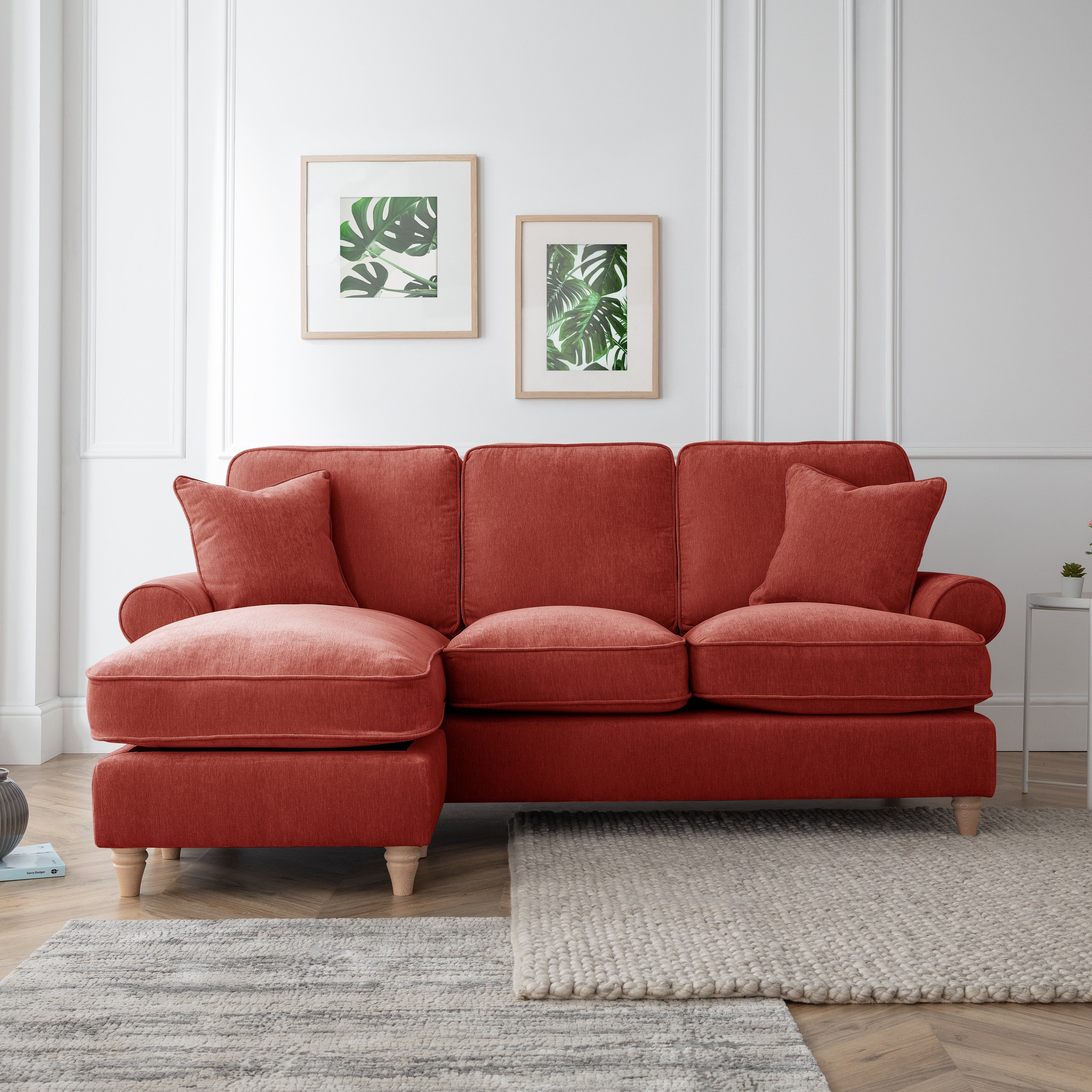 The Great Sofa Company Ezra Left Hand Velvet Chaise Sofa - Scroll Arm in Terracotta