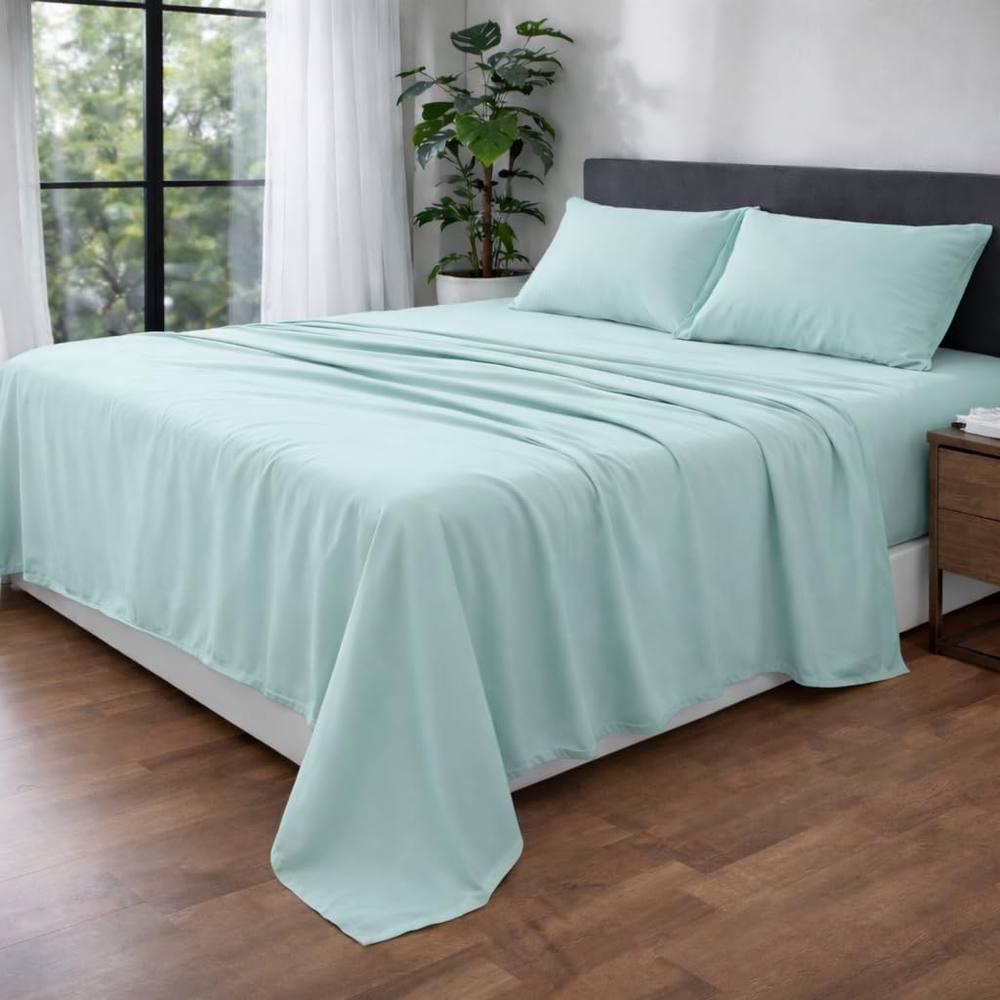 Homes-Linen Ultra Soft Microfibre Flat Sheet Breathable Wrinkle & Fade Resistant in Duck Egg Blue