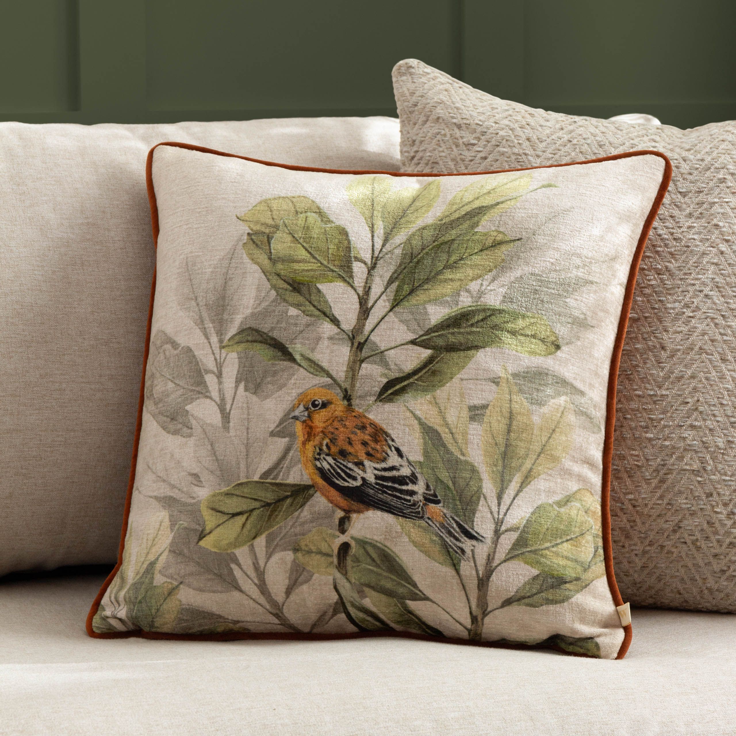 Wylder Nature Kielder Forest Swinley Bird Chenille Piped Cushion