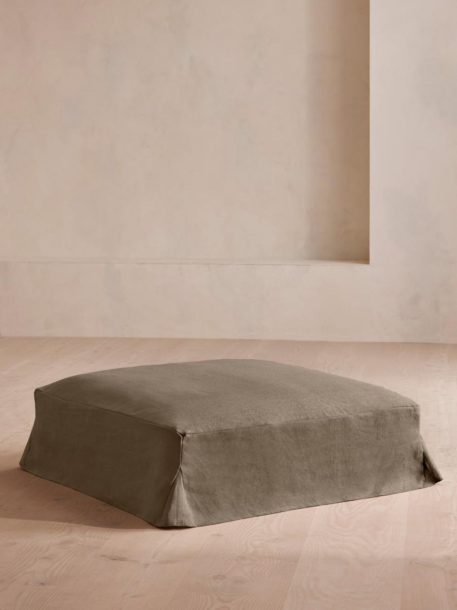 Roma Square Ottoman, Linen, Olive