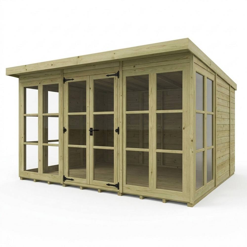Buttercup Farm 12ft x 10ft Georgian Pent Summer House - Pressure Treated Timber in Brown