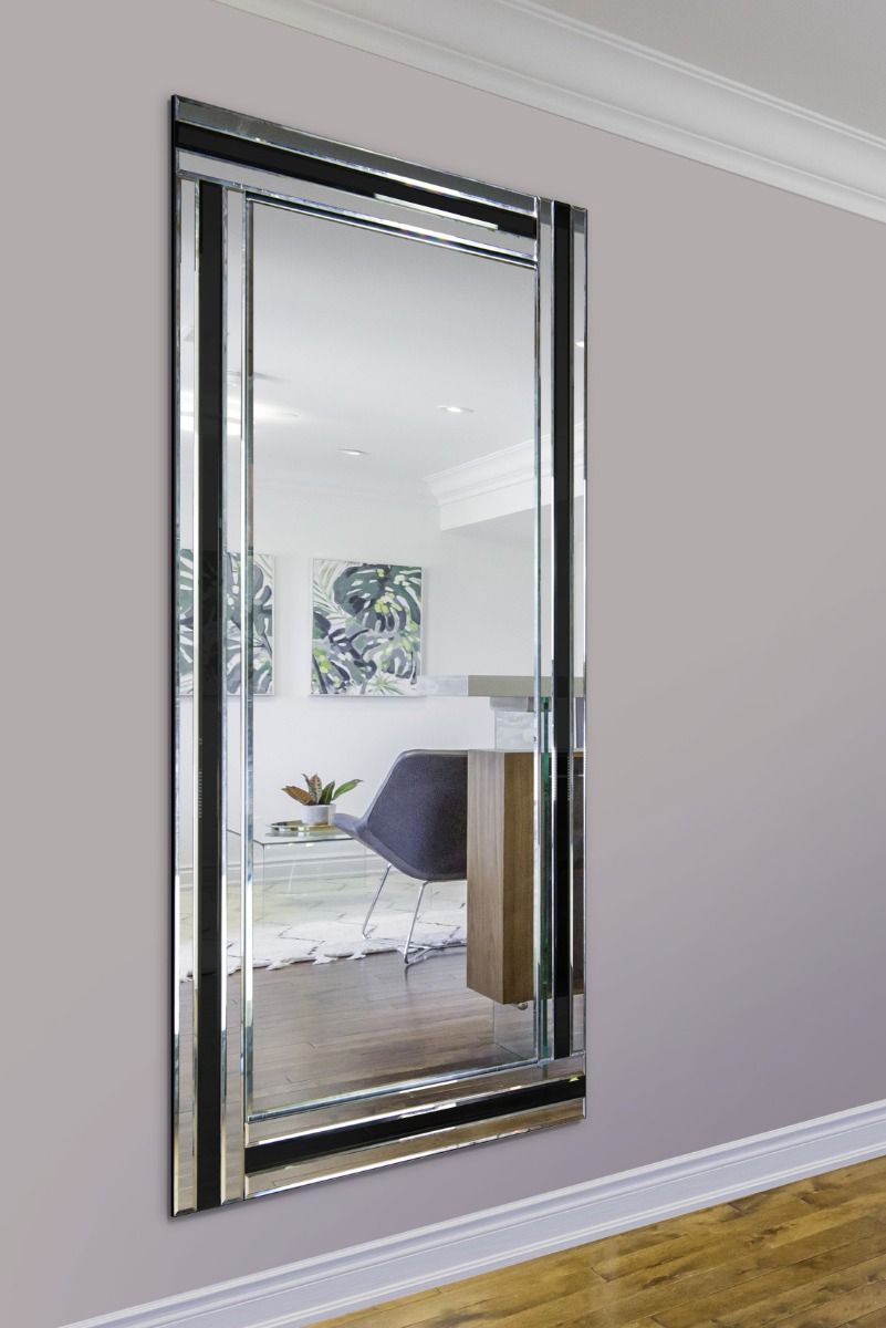MirrorOutlet Dalton Black All Glass Full Length Mirror 174 x 85 CM