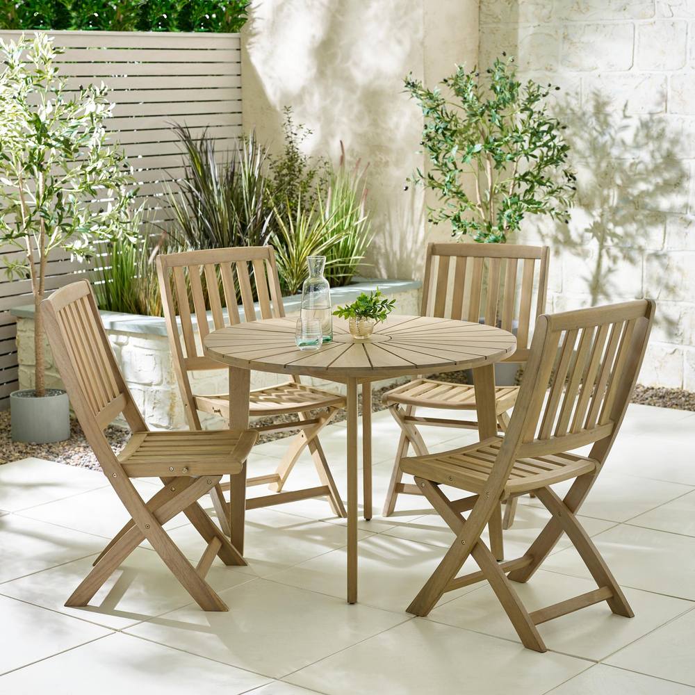 FurnitureboxUK Tari + Hamburg Wood Round Table & 4 Chair Outdoor Dining Set in Light Brown