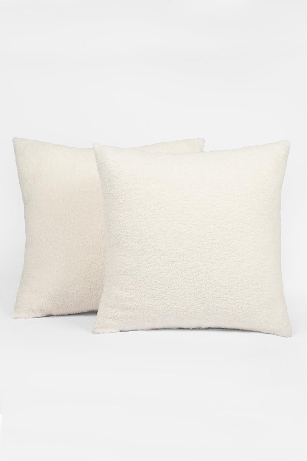 OHS 2 Pack of Boucle Teddy Fleece Cushion Covers in Cream