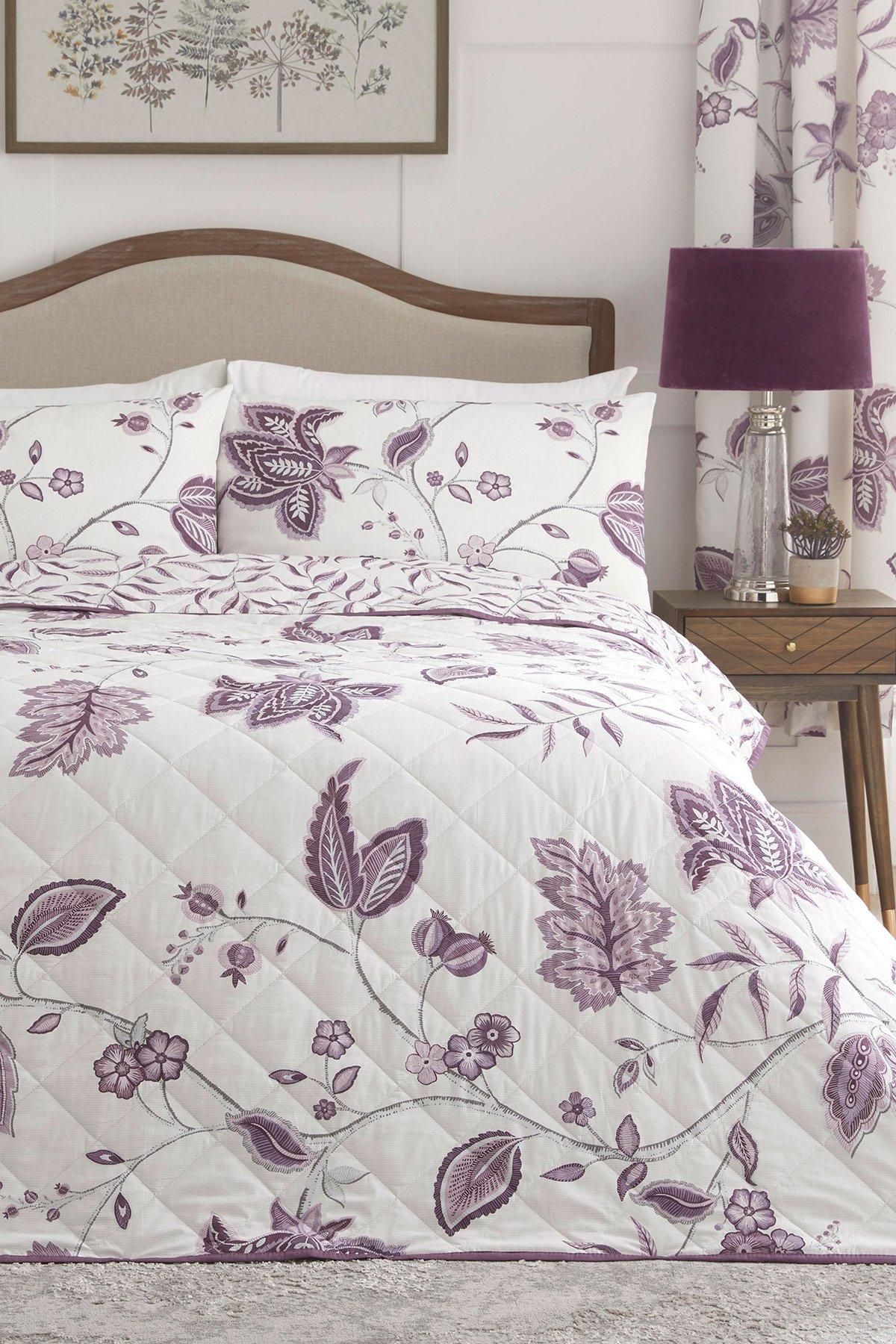 Dreams & Drapes 'Samira' Richly Illustrated Floral Print Duvet Cover Set in Plum