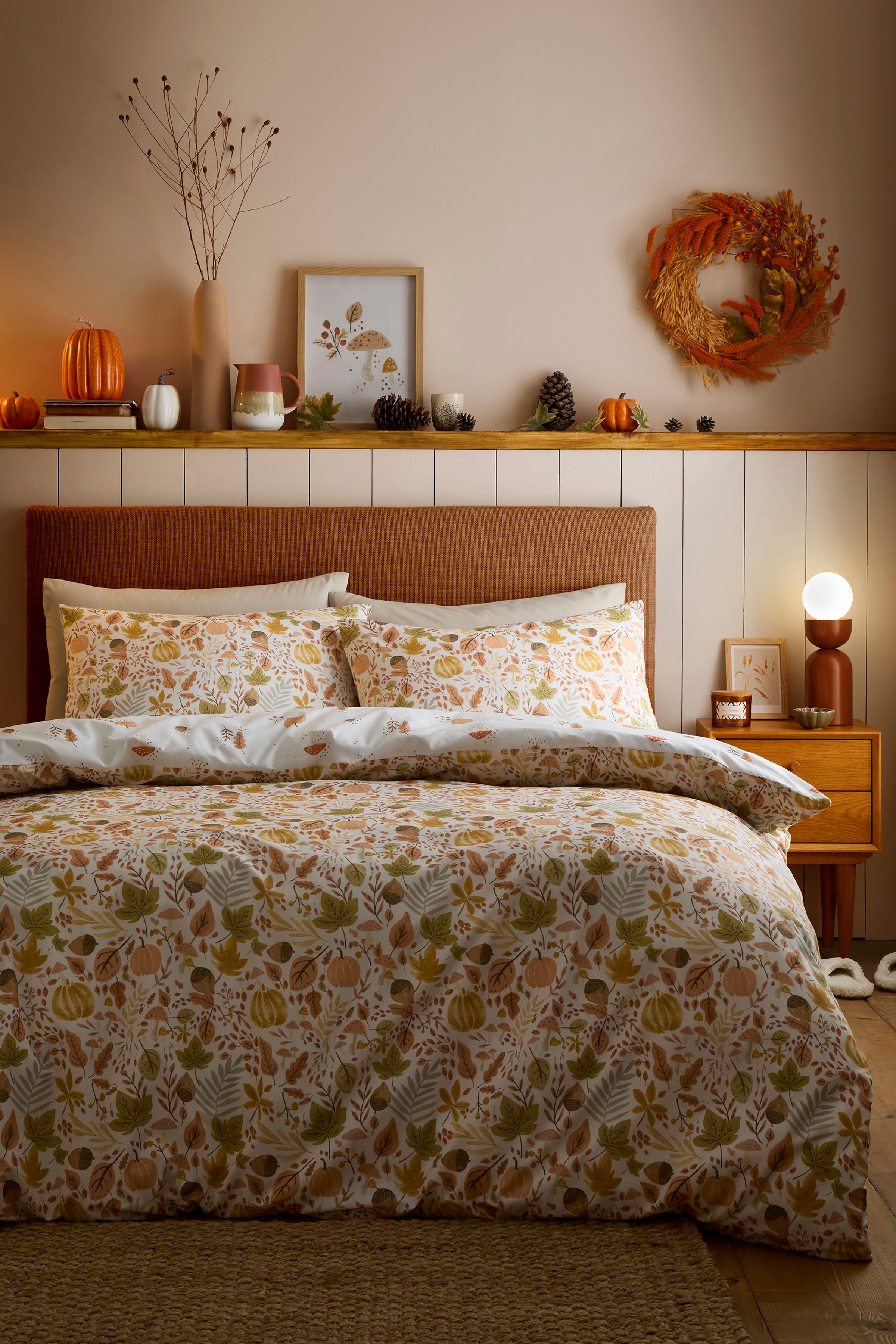 Dreams & Drapes 'Autumn Foliage' Autumnal Watercolour Print Duvet Cover Set in Natural