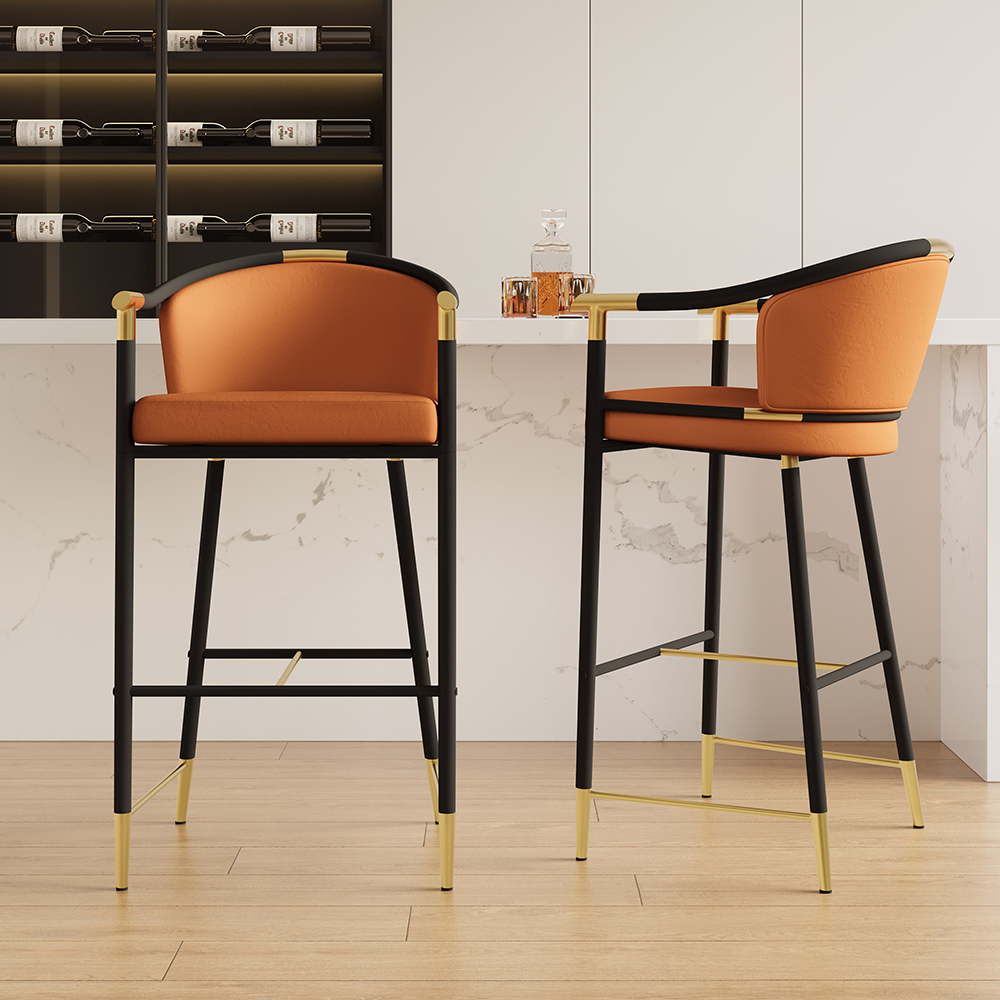 Cranis Bar Height Bar Stool with Arms in Orange Upholstery Velvet, 8-Piece Set