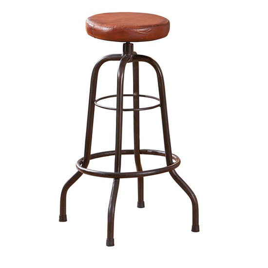 Longo Brown Leather Bar Stool With Black Metal Base