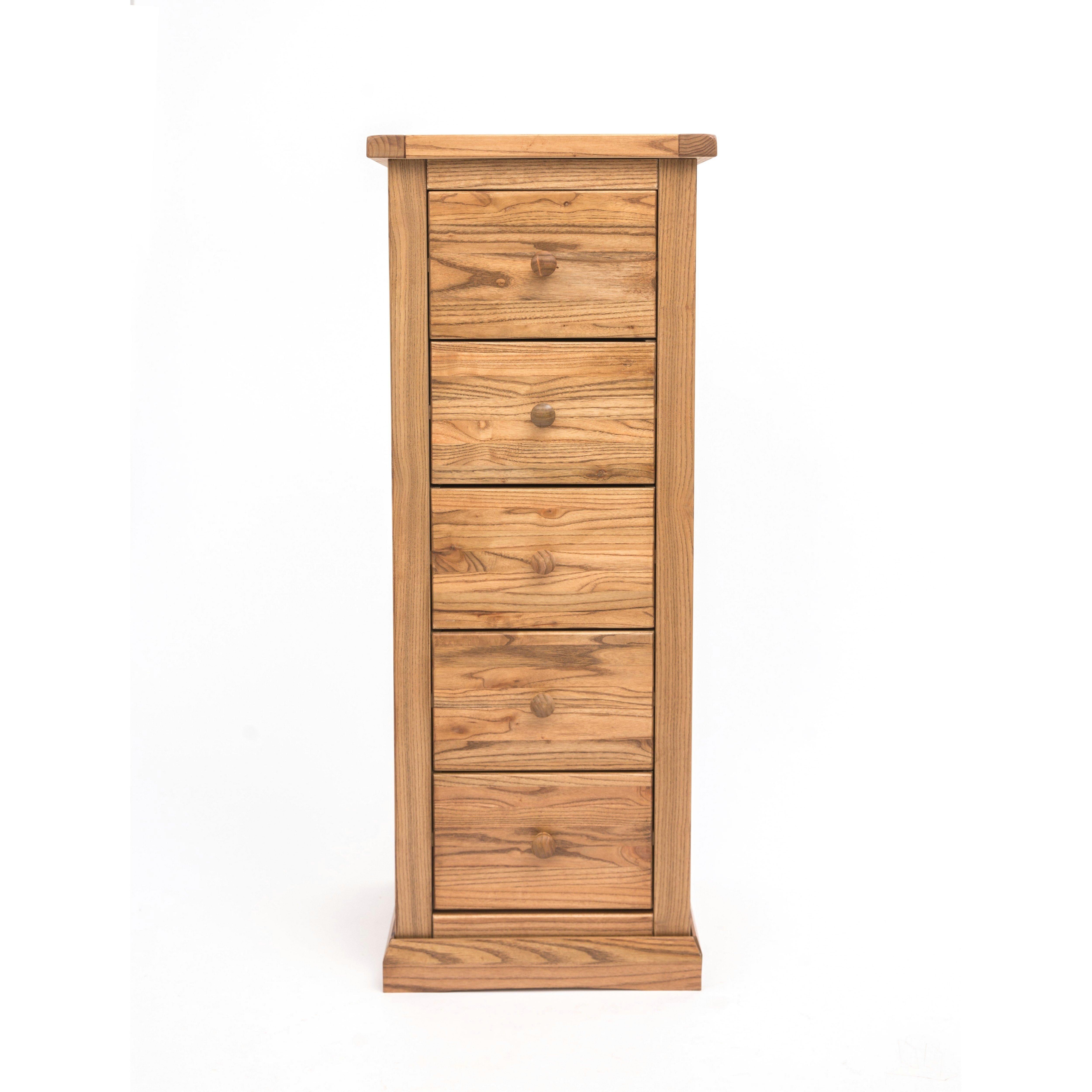 Cabinet Bits Salerno 5 Drawer Narrow Chest of Drawers Wood Knob in Natural