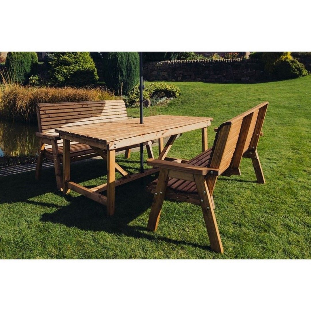 Churnet Valley Garden Furniture Ltd Valley Table Set - L220cm - Min Assembly Required - Set of Cushion Inc in Brown