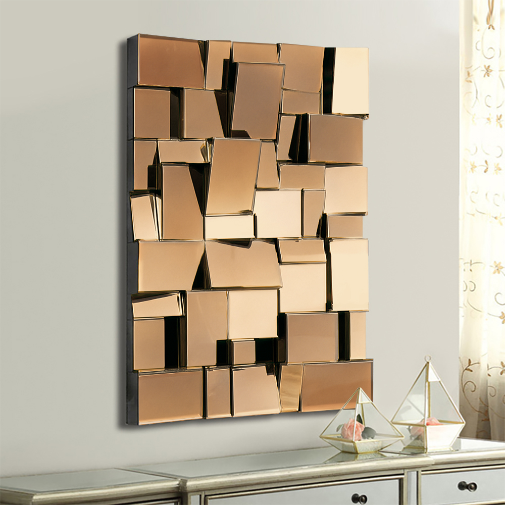 100 cm Brown Glass Wall Mirror Geometric Decorative Mirror Vertical & Horizontal Mounting