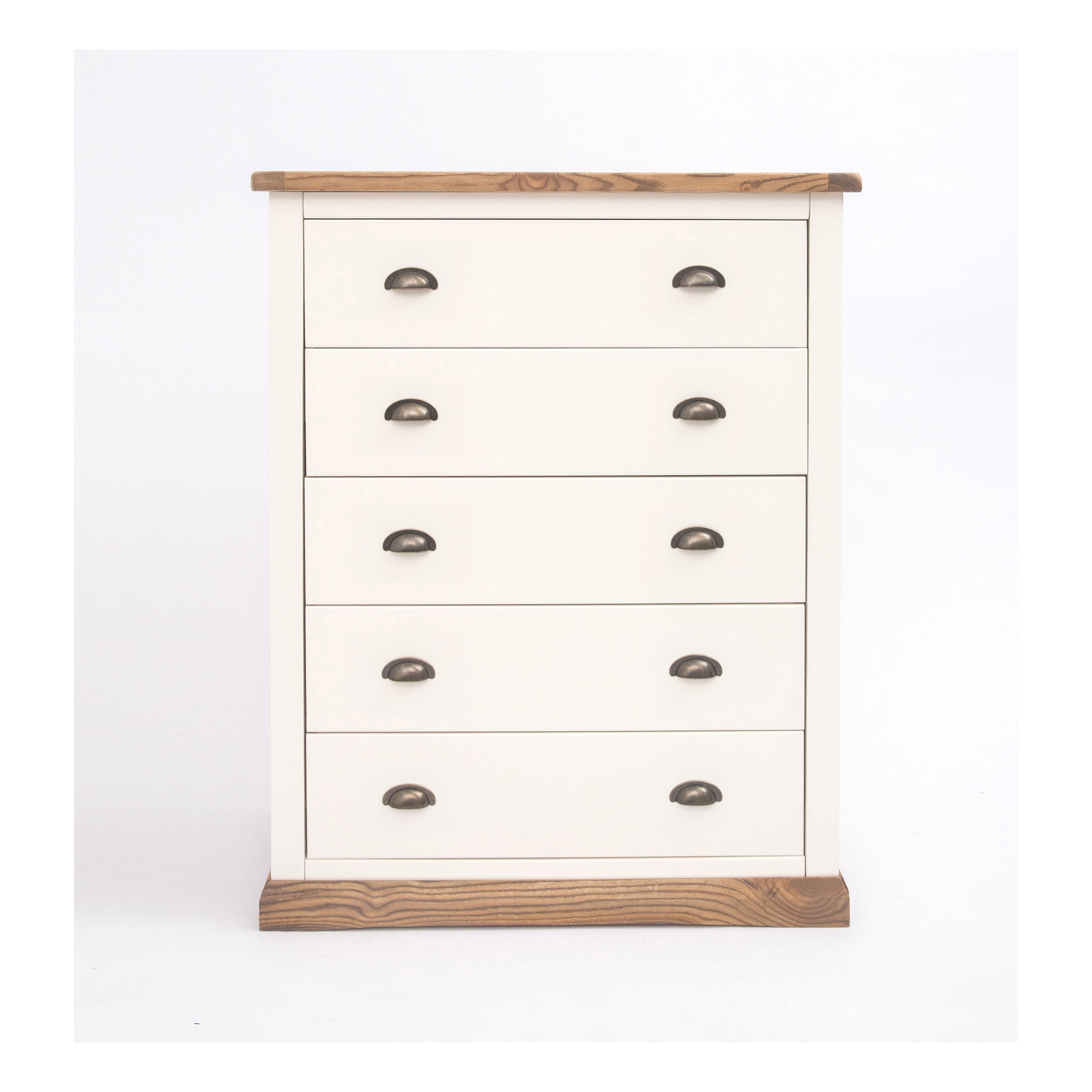 Cabinet Bits Tropea 5 Drawer Chest of Drawers Brass Cup Handle in Off-White