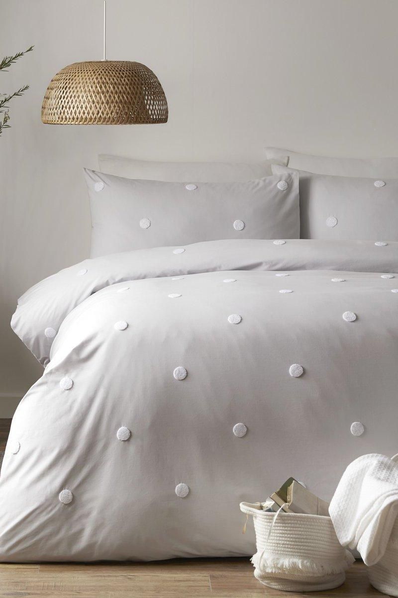 Appletree 'Dot Garden' 100% Cotton Embellished Duvet Cover Set in Silver