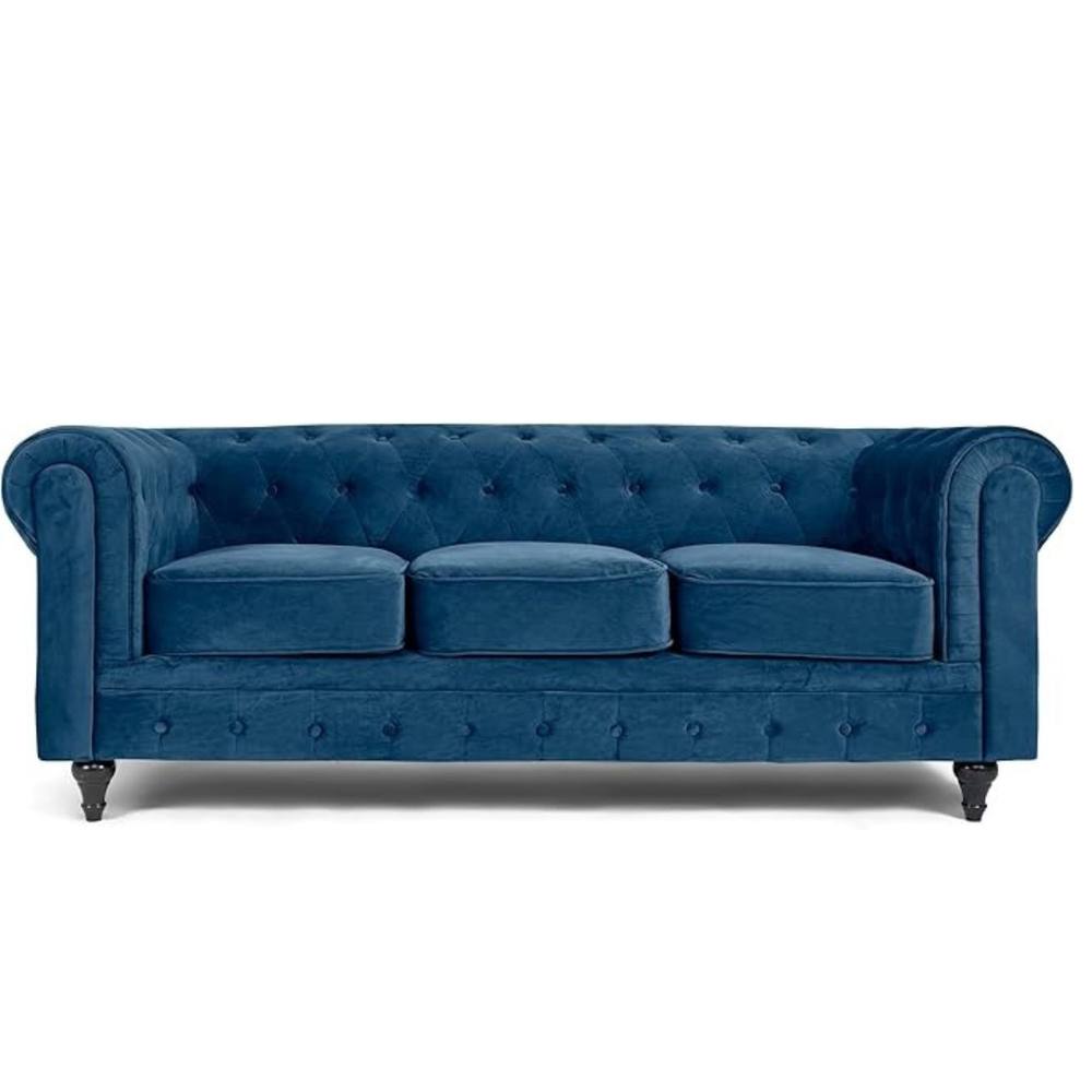 Bliss Furniture Velvet Chesterfield 3 Seater Sofa in Blue