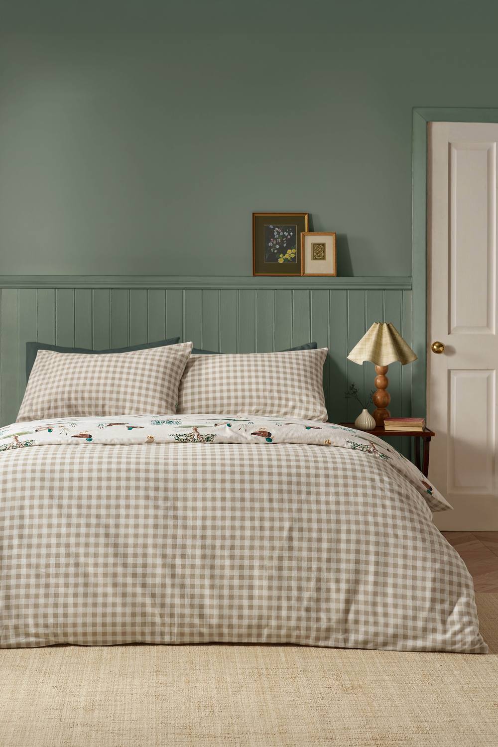 Catherine Lansfield Brushed Mallards Cotton Reversible Duvet Cover Set in Cream 2