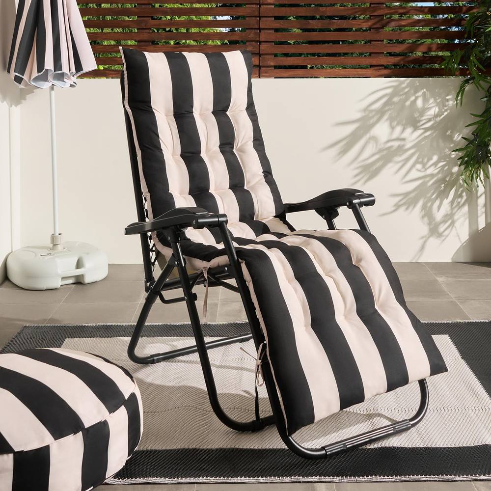 OHS Stripe Gravity Chair Seat Cushion Outdoor Garden Water Resistant in Black