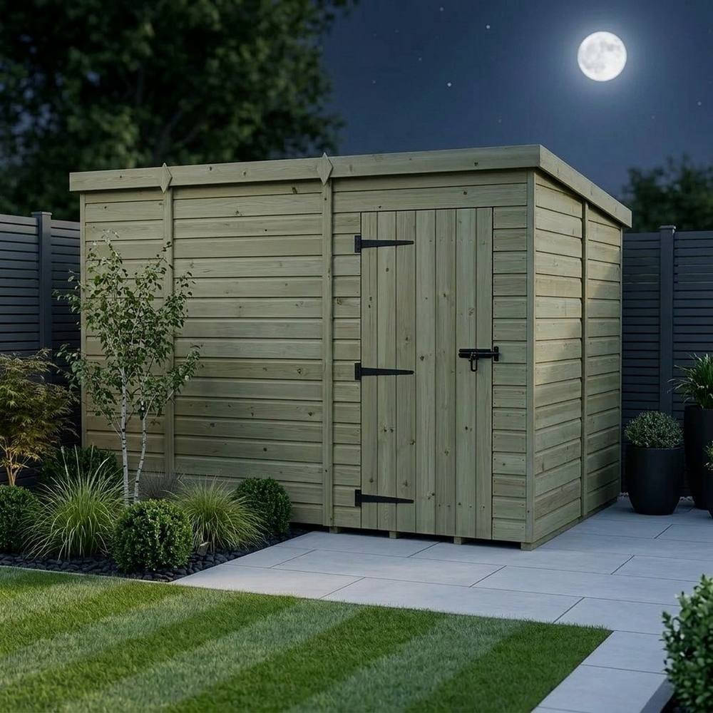 Buttercup Farm 10ft x 10ft Pent Garden Shed Single Door No Windows - Timber in Brown 3