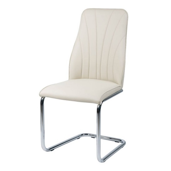 Irma Dining Chair In Cream Faux Leather With Chrome Legs