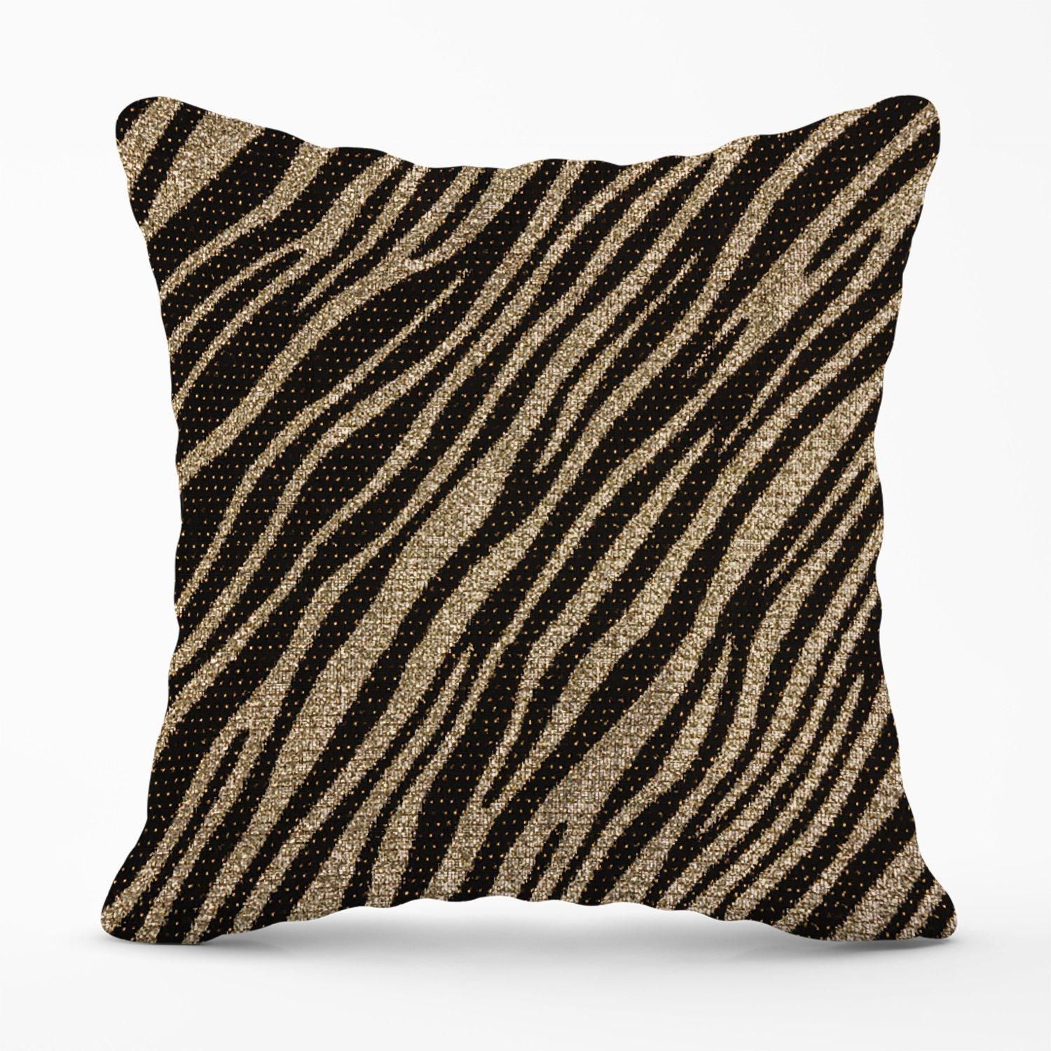 Warren Reed - Designer Golden Zebra Print Outdoor Cushion in Brown