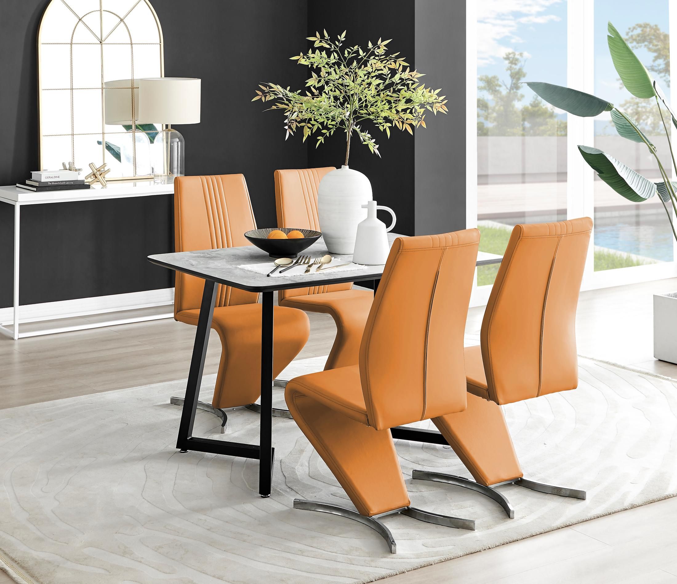 FurnitureboxUK Carson White Marble Effect Dining Table & 4 Willow Chairs in Mustard