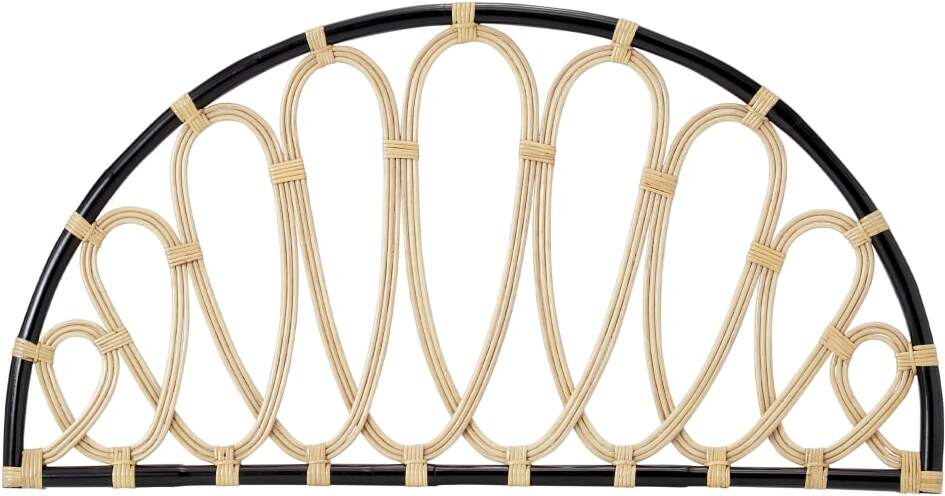 Tapu King Size Headboard, Half Moon, Black & Natural Rattan