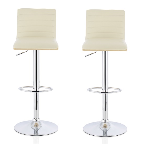 Morsun Bar Stools In Oak And Cream PU In A Pair