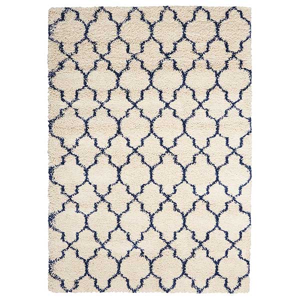 Amore 2 Rug In Ivory & Blue - Jute Backing - 100% Polypropylene - 45mm Pile - W119 x 180cm