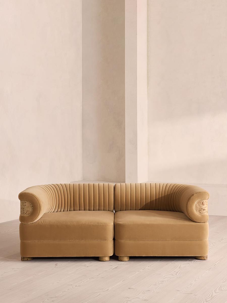 Caleb Modular Three Seater Sofa, Velvet, Camel, Blonde Burl