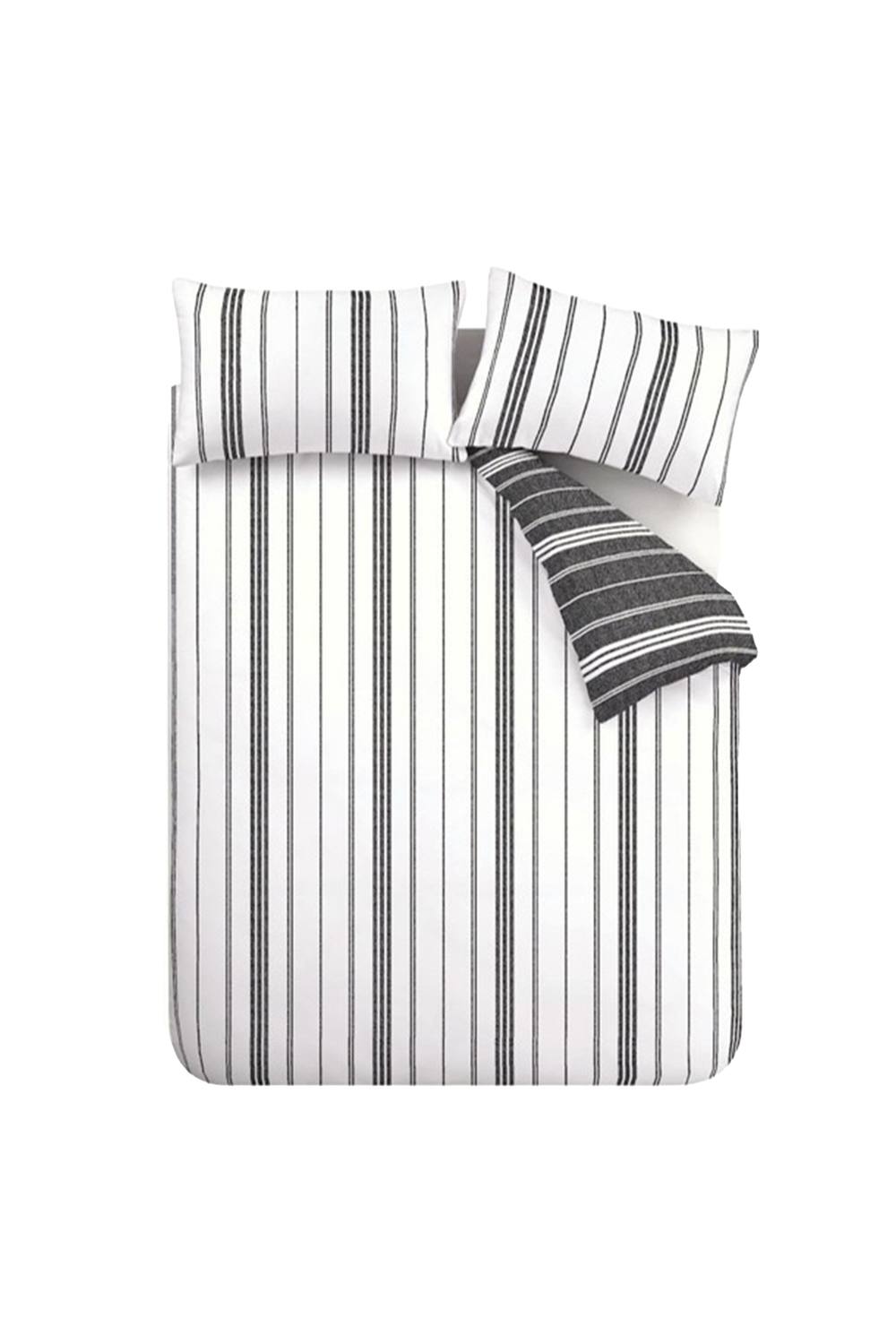 Catherine Lansfield 'Harbour Stripe' Reversible Duvet Cover Set in Black 5