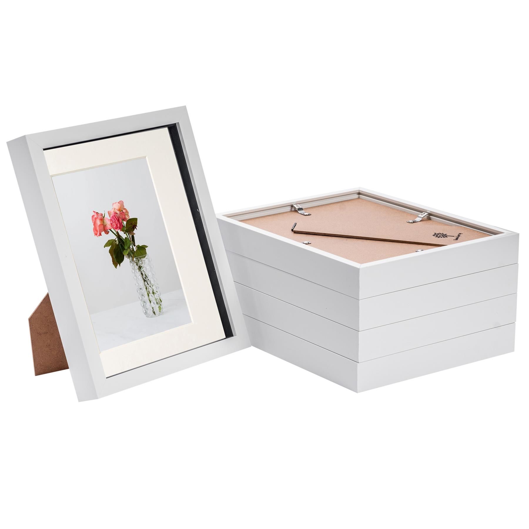 Nicola Spring 3D Box Photo Frames - 8 x 10" with 5 x 7" Mount - Black Mount - Pack of 5 in White
