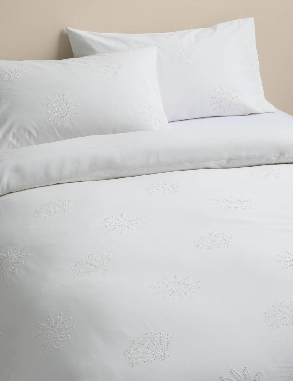 M&S Pure Cotton Coastal Broderie Bedding Set White