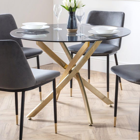Montero 4 Seater Round Dining Table, Gold Top