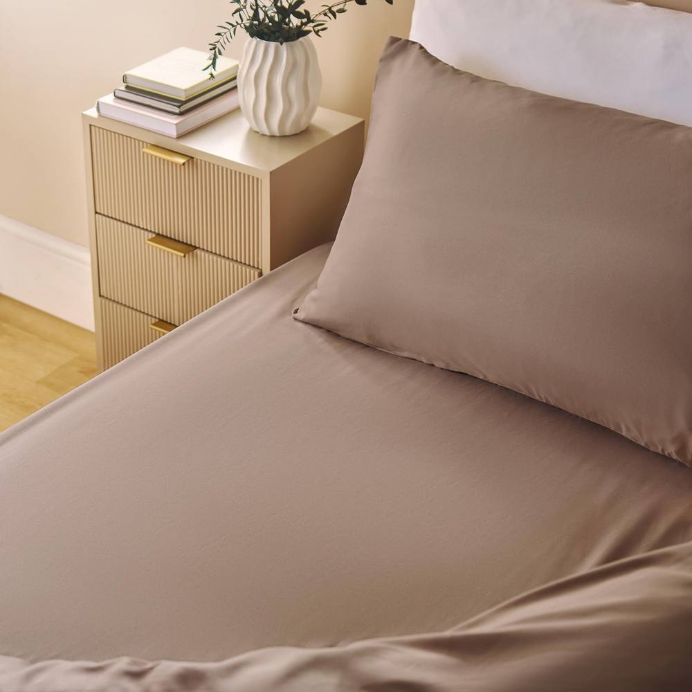 OHS Plain Bed Sheet Microfibre Deep Fitted Soft in Natural | Size: Single