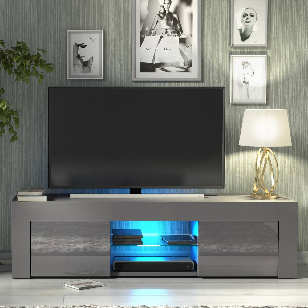 Creative Furniture Loom TV Unit 130cm - Dark Grey with Gloss Doors & LED Lights