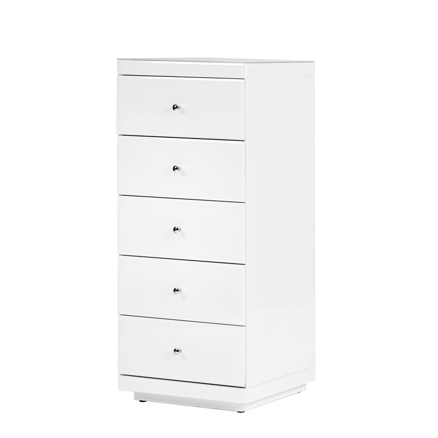 Pimlico White Glass Tallboy Chest with 5 drawers