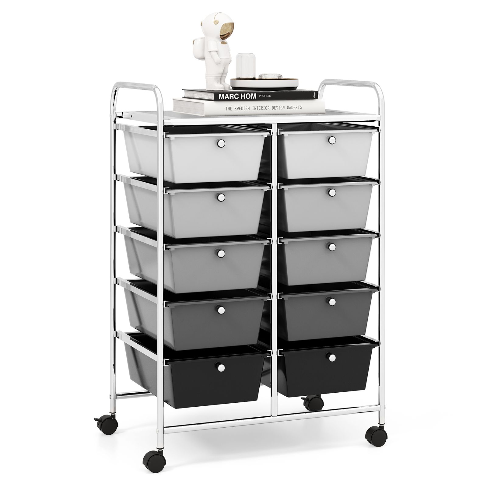 Costway 10 Drawers Storage Trolley Mobile Rolling Utility Cart Home Office Organizer in Black