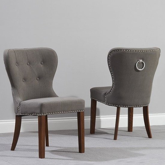 Chastank Dark Wood Grey Dining Chair In Pair