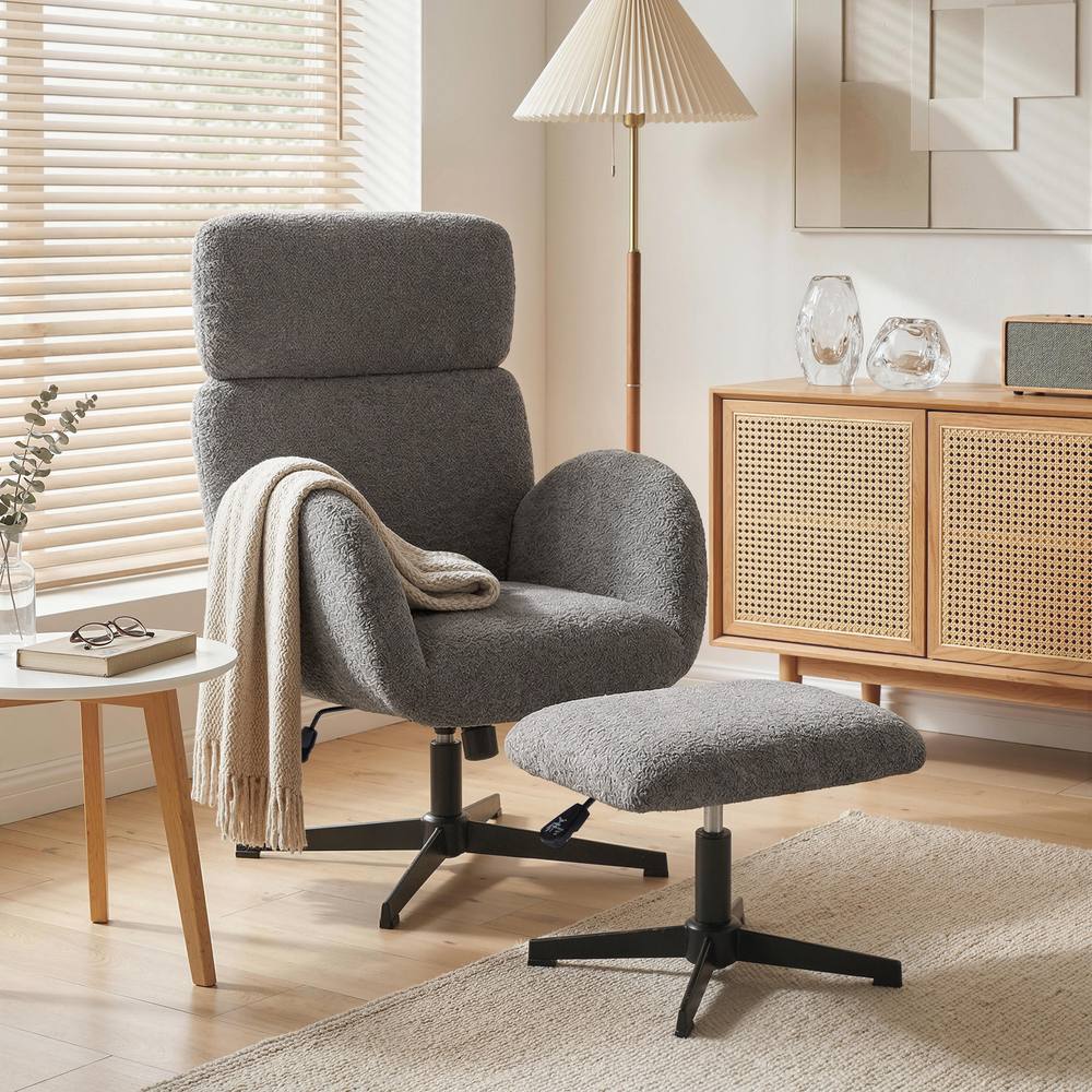 HOMCOM Swivel Armchair with Footstool, Rocking Accent Chair in Grey