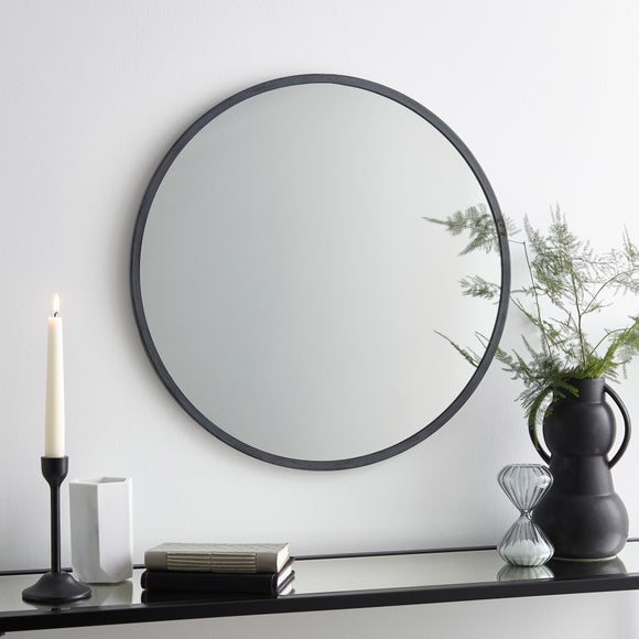 Brushed Metal Effect Pewter Grey Round Wall Mirror