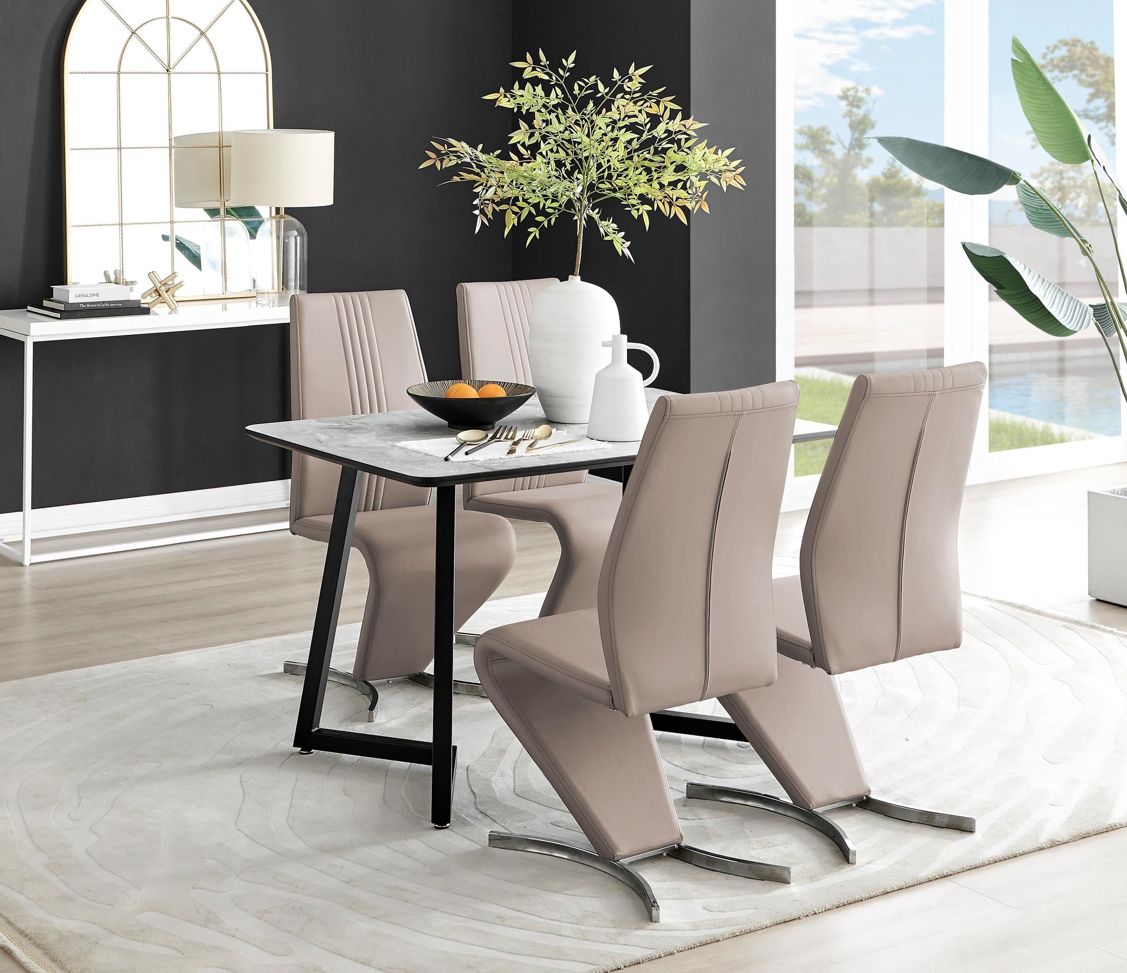 FurnitureboxUK Carson White Marble Effect Dining Table & 4 Willow Chairs in Beige