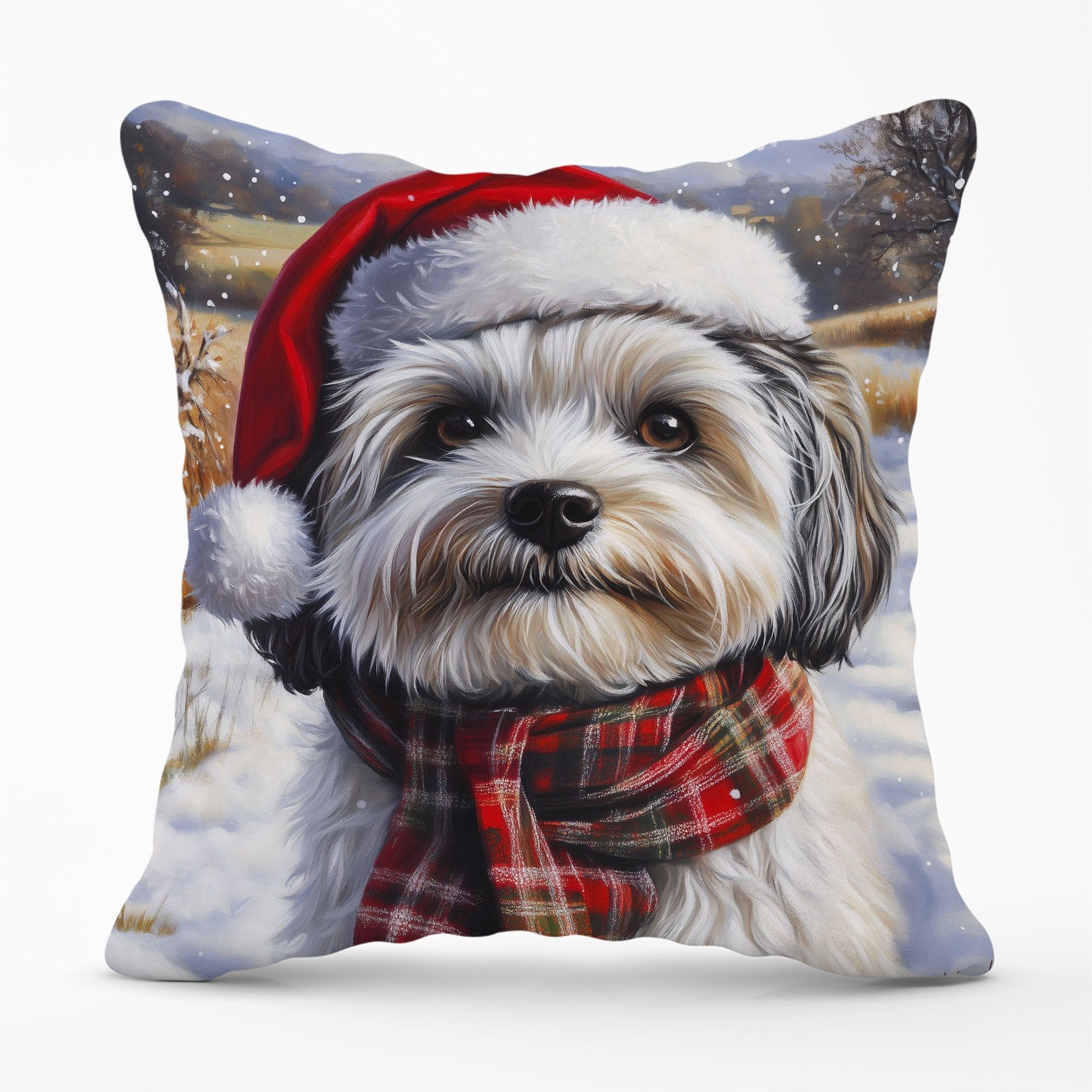 Warren Reed - Designer Snowy Christmas Havanese Cushion in Grey